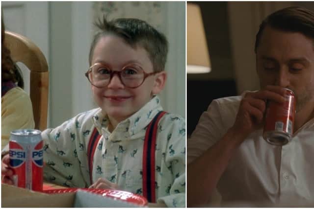 Left: Kieran Culkin with a Pepsi in Home Alone (Credit: Disney) / Right: Kieran Culkin with a Coke in Succession (Credit: HBO)