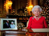 Queen Elizabeth II records her annual Christmas broadcast in the White Drawing Room in Windsor Castle, Berkshire