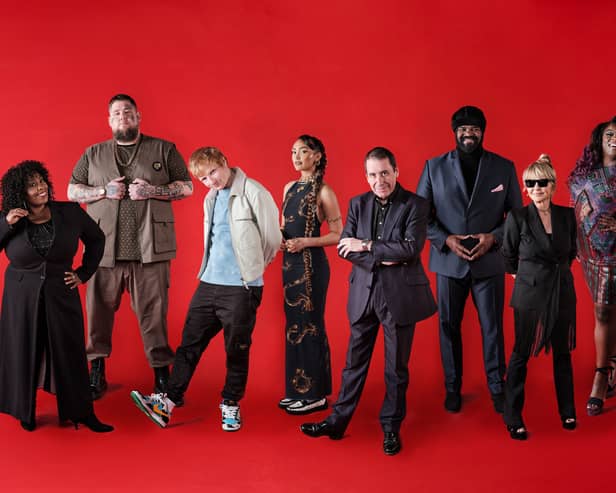 Ruby Turner, Rag’n’Bone Man, Ed Sheeran, Joy Crookes, Jools Holland, Gregory Porter, Lulu, Yola, Vic Reeves getting ready for the Hootenanny (Credit: BBC/Michael Leckie)