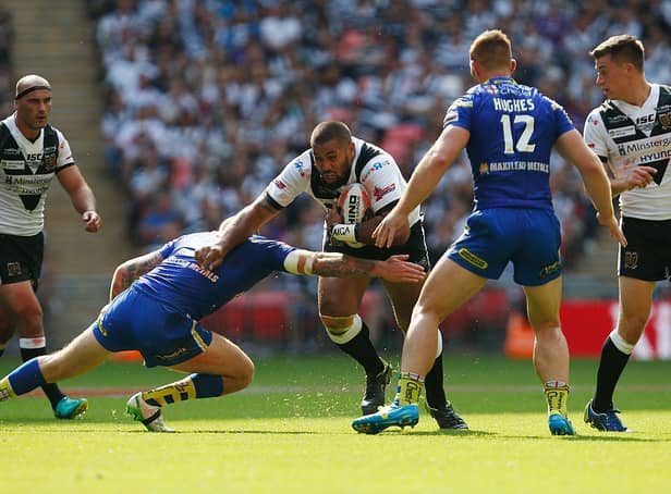 <p>Frank Pritchard in action for Hull FC during the 2016 Challenge Cup final win over Warrington Wolves. </p>