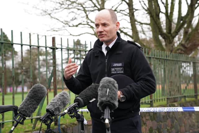 Metropolitan Police Commander Alex Murray speaking to the media at Ashburton Park, Croydon, south London after a 15-year-old boy was stabbed to death on Thursday.