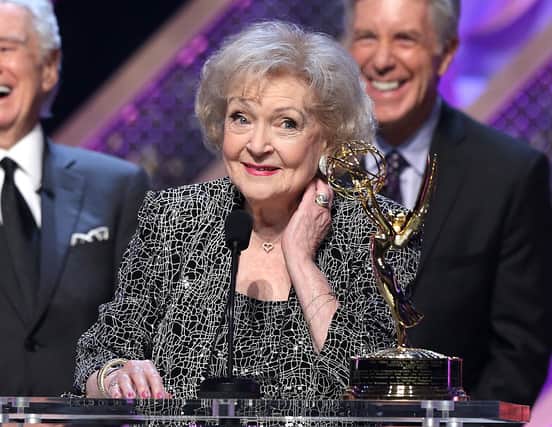 Betty White as she accepts a Daytime Emmy Lifetime Achievement Award (Photo: Jesse Grant/Getty Images for NATAS)