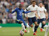 N'golo Kante of Chelsea gets away from Dele Alli during the Premier League match between Tottenham Hotspur and Chelsea at the Tottenham Hotspur Stadium
