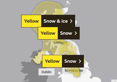 Snow and ice yellow weather warnings have been issued by the Met Office (Photo: Met Office)