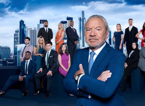 <p>Alan Sugar, flanked by the 2022 candidates for The Apprentice (Credit: BBC/Boundless/Ray Burmiston)</p>