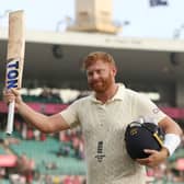 Jonathan Bairstow of England celebrates scoring a century as he leaves the ground during day three of the Fourth Test Match in the Ashes series between Australia and England at Sydney Cricket Ground on January 07, 2022 in Sydney,