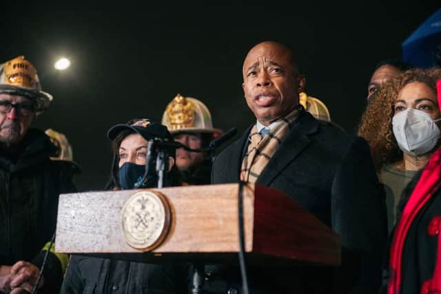 New York City Mayor Eric Adams addresses the media in the aftermath of a deadly fire at a 19-story building on January 9, 2022 in the Bronx (Photo: Scott Heins/Getty Images)