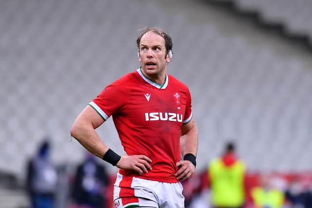 Alun Wyn Jones of Wales looks on during the Guinness Six Nations match between France and Wales at Stade de France on March 20, 2021