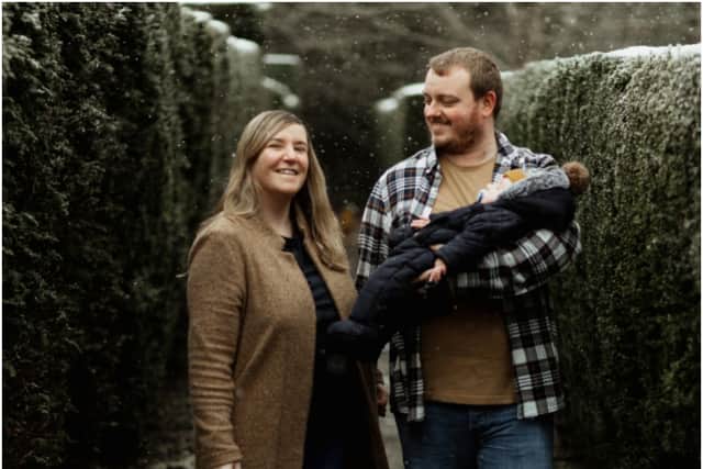 Theo’s parents, Natalie and Sean, both 33, found out he had the most severe form of the illness soon after he was born, at which point he was given less than two years to live (Picture: SWNS)