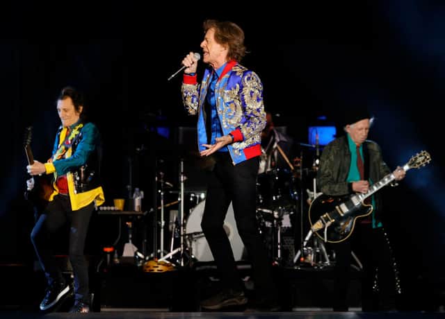 <p>Guitarist Ronnie Wood, singer Mick Jagger and guitarist Keith Richards of The Rolling Stones perform during a stop of the band’s No Filter tour  (Photo: Ethan Miller/Getty Images)</p>