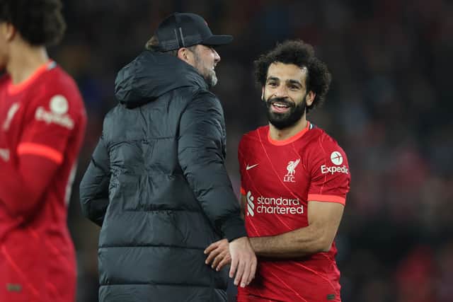 Jurgen Klopp and Mo Salah. Picture: Clive Brunskill/Getty Images