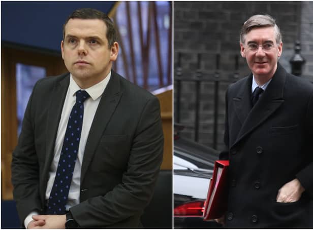 <p>Leader of the Scottish Conservatives Douglas Ross (left) and Jacob Rees-Mogg (right)</p>