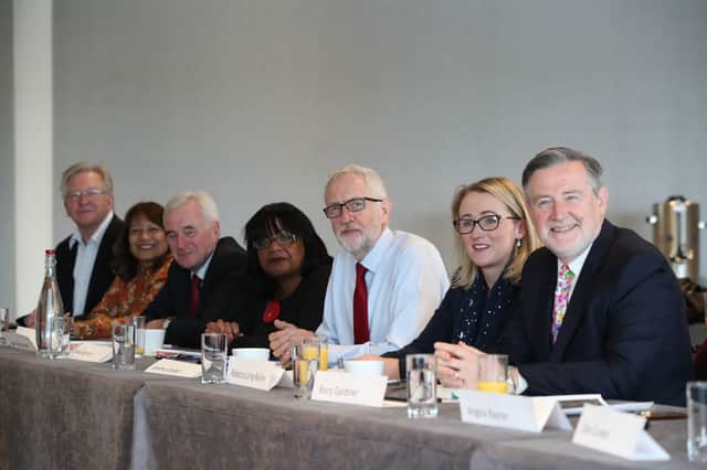 Pictured left to right: Peter Dowd, Valerie Vaz, John McDonnell, Diane Abbott, Jeremy Corbyn, Rebecca Long-Bailey and Barry Gardiner attend a shadow cabinet meeting in 2019 (image: Danny Lawson - WPA Pool/Getty Images)