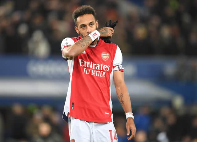 Arsenal’s Pierre-Emerick Aubameyang after the Premier League match between Everton and Arsenal at Goodison Park on December 06, 2021 in Liverpool, England