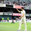 Mark Wood of England acknowledges the crowd after claiming six wickets during day three of the Fifth Test in the Ashes series between Australia and England at Blundstone Arena on January 16, 2022 in Hobart, Australia.