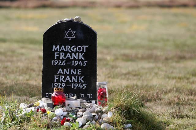 A memorial to Anne and Margot Frank sits on the site of the former Bergen-Belsen concentration camp where they died (Image: DDP/AFP/Getty Images)
