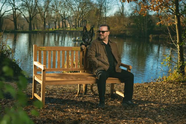 The benches located across the UK are replicas of the one seen in After Life, which plays a key part in the story. (Credit: Netflix)
