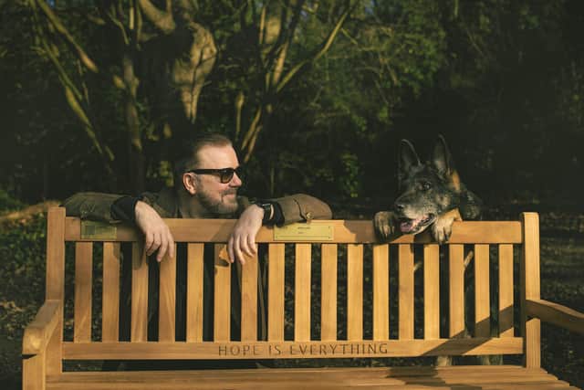 Netflix has joined with charity CALM to install 25 benches around the UK celebration of series three of Ricky Gervais’ After Life. (Credit: Netflix)
