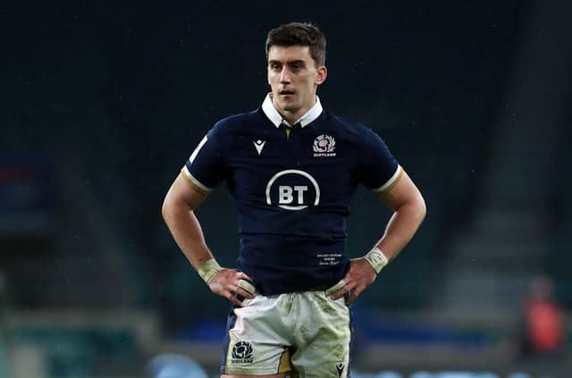 Cameron Redpath of Scotland looks on during the Guinness Six Nations match between England and Scotland at Twickenham Stadium on February 06, 2021