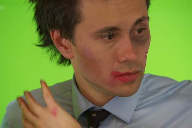 Nick dons makeup for the advert (Photo: BBC)