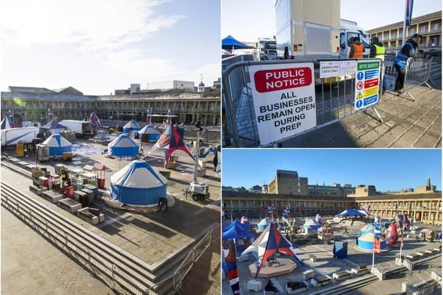 A film set has been created inside the Piece Hall in Halifax (image: Halifax Courier)