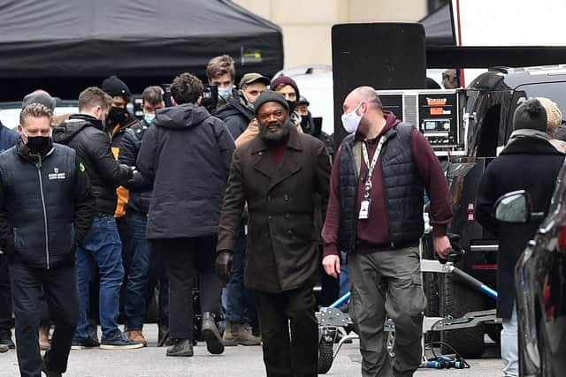 Samuel L. Jackson was spotted in Leeds on 23 January dressed as Nick Fury, filming a new Marvel series (image: Jonathan Gawthorpe/Yorkshire Post)