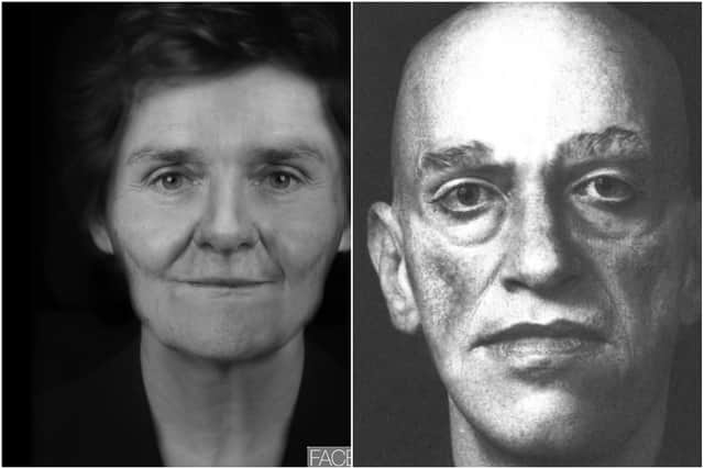 Facial reconstructions of a woman found on the beach at Port Logan, and a man found in Dumfries and Galloway.