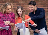 Angela Griffin, Katie Griffiths, and Adam Thomas reading the scripts for the new Waterloo Road (Credit: Paul Husband/BBC One)