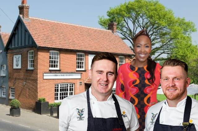 The Unruly Pig with chefs Dave Wall and Karl Green, as well as TV presenter host Angellica Bell (images: Top 50 Gastropubs)