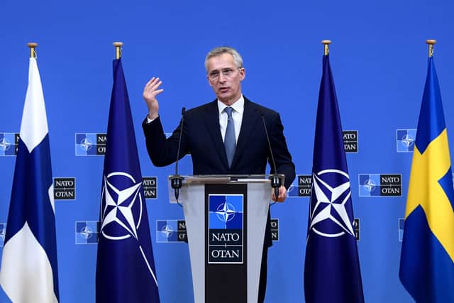 NATO Secretary General Jens Stoltenberg leads a press conference in Brussels. (Credit: Getty)