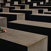 A single rose has been placed on a concrete block at the Holocaust Memorial in Berlin (Photo: TOBIAS SCHWARZ/AFP via Getty Images)