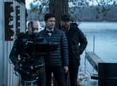 Director Benjamin Semanoff, actor Jason Bateman, and cinematographer Ben Kutchins filming Ozark (Credit: Jessica Miglio/Netflix)