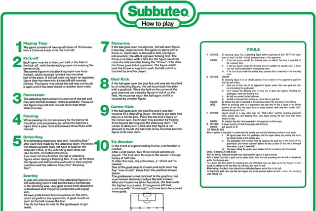 The rules of Subbuteo