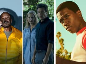 L-R: Lennie James in Save Me; Laura Linney and Jason Bateman in Ozark; Damson Idris in Snowfall (Credit: Sky; Netflix; FX)