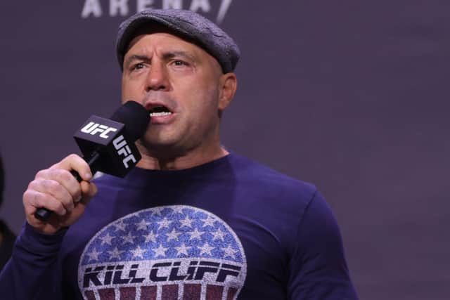 Joe Rogan at the UFC 269 ceremonial weigh-in in December 2021 (Photo: Carmen Mandato/Getty Images)