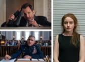Will Arnett in Murderville, Steve Carrell in Space Force, and Julia Garner in Inventing Anna (Credit: Netflix)