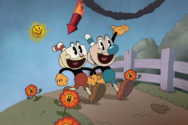 Tru Valentino as Cuphead and Frank Todaro as Mugman in The Cuphead Show (Credit: Netflix)
