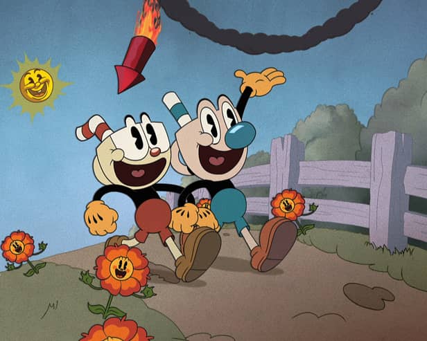 Tru Valentino as Cuphead and Frank Todaro as Mugman in The Cuphead Show (Credit: Netflix)