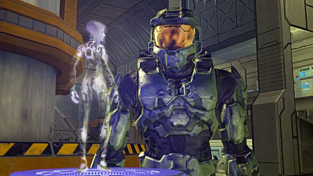 The interplay between Master Chief and his AI companion Cortana - and the unlikely semi-romance between them - is a key component of the Halo franchise (Image: Microsoft Game Studios)