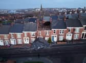 A house on Overhill terrace in Bensham Gateshead which lost its roof after strong winds from Storm Malik battered northern parts of the UK