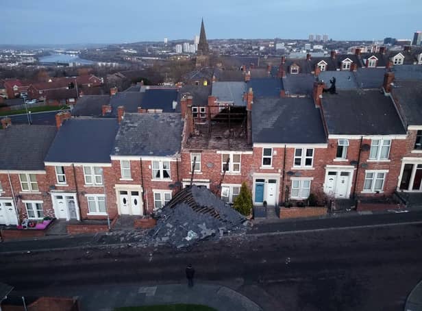 <p>A house on Overhill terrace in Bensham Gateshead which lost its roof after strong winds from Storm Malik battered northern parts of the UK</p>