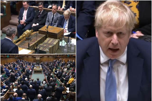 Prime Minister Boris Johnson delivers a statement to MPs in the House of Commons on the Sue Gray report (PA)