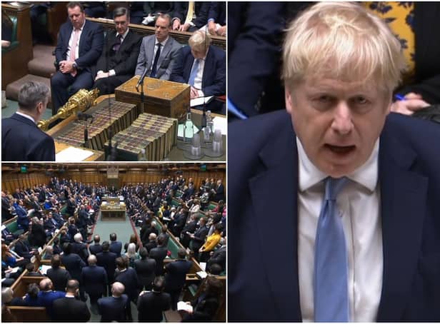 <p>Prime Minister Boris Johnson delivers a statement to MPs in the House of Commons on the Sue Gray report (PA)</p>