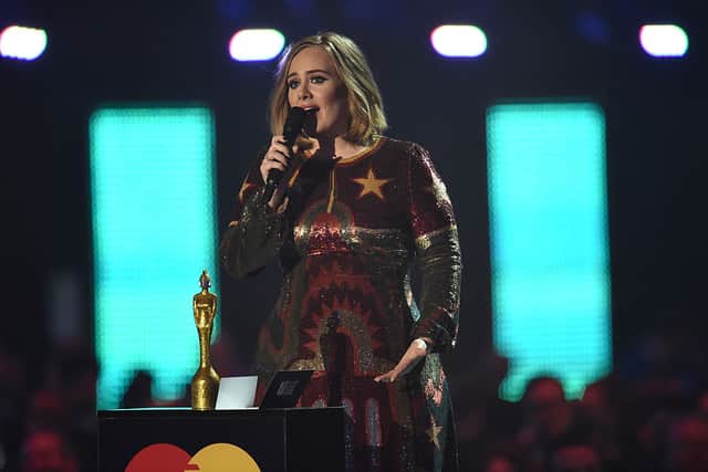 Adele with her Best British Album of the Year award on stage at the Brit Awards 2016 (Photo: Ian Gavan/Getty Images)