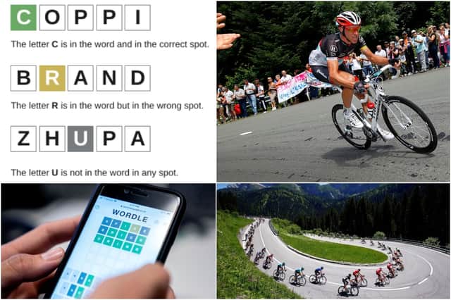 Bikle is much like Wordle, but players are instead attempting to find the surnames of pro-cyclists (Photos: Getty Images/Bikle)