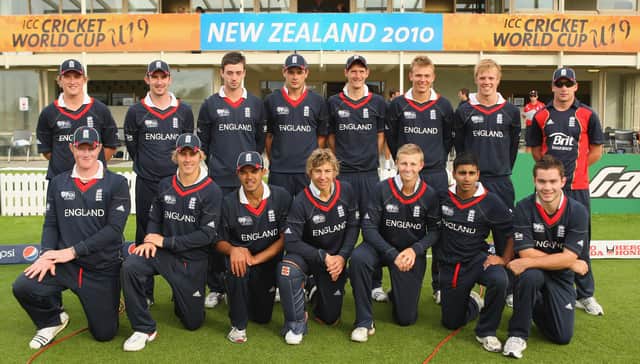 England’s 2010 squad with English superstar Ben Stokes on the bottom far left