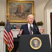 Joe Biden speaks about the death of Abu Ibrahim al-Hashimi al-Qurashi in a press conference. (Credit: Getty)
