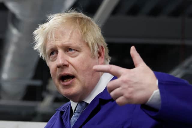 Prime Minister Boris Johnson speaks at the technology centre at Hopwood Hall College on February 3, 2022  (Photo by Jason Cairnduff-WPA Pool/Getty Images)