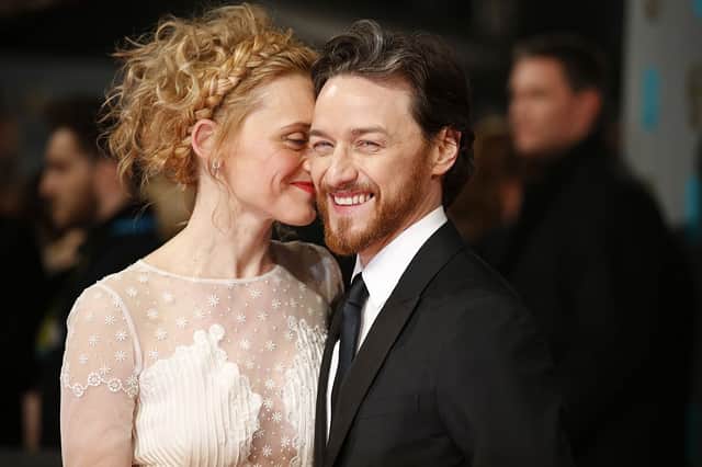 James McAvoy and Anne-Marie Duff pose for pictures as they arrive on the red carpet for the BAFTA British Academy Film Awards (Photo: JUSTIN TALLIS/AFP via Getty Images)