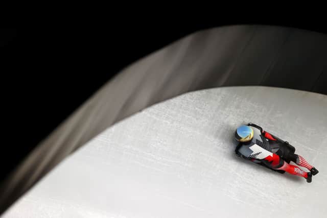 An athlete from Team Canada slides during Skeleton training. (Photo by Julian Finney/Getty Images)